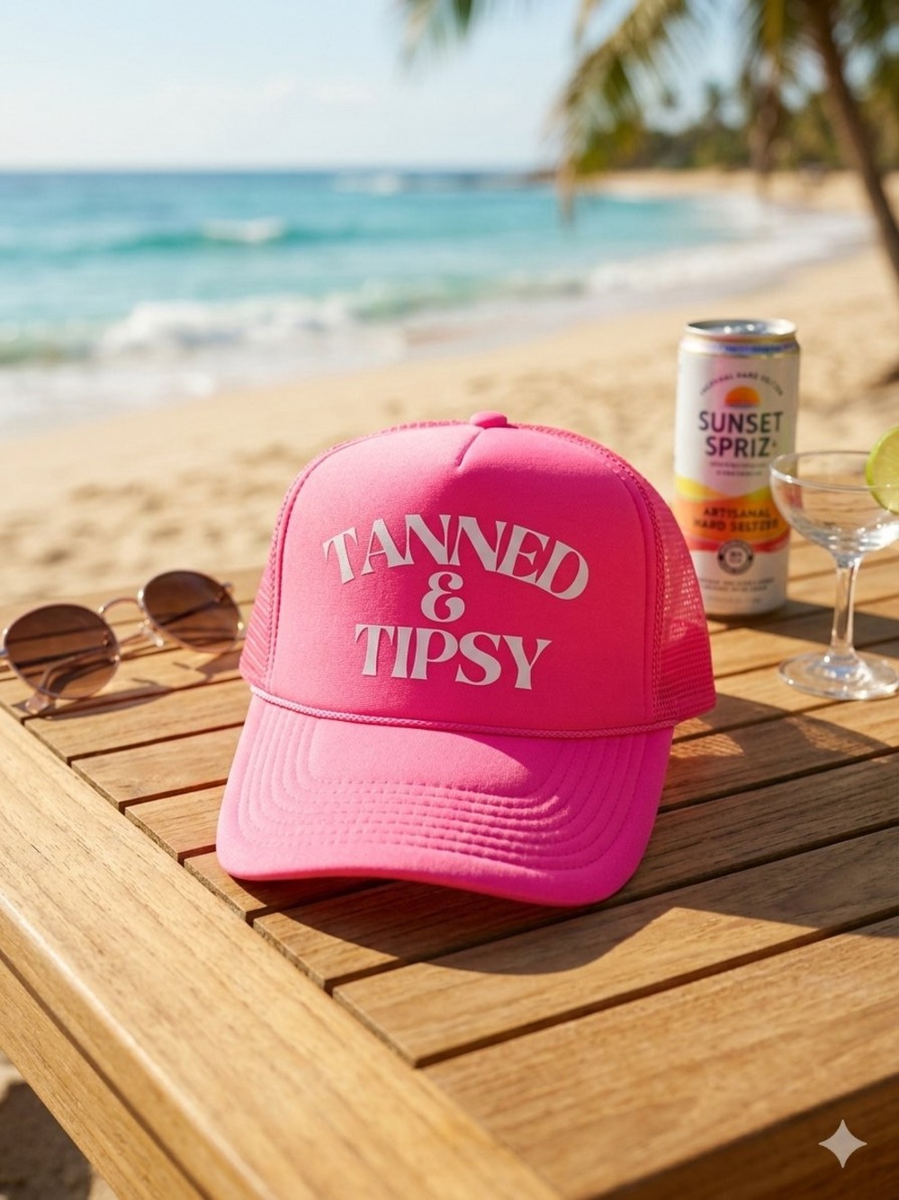 OTTO Hot Pink 'TANNED & TIPSY' Trucker Hat